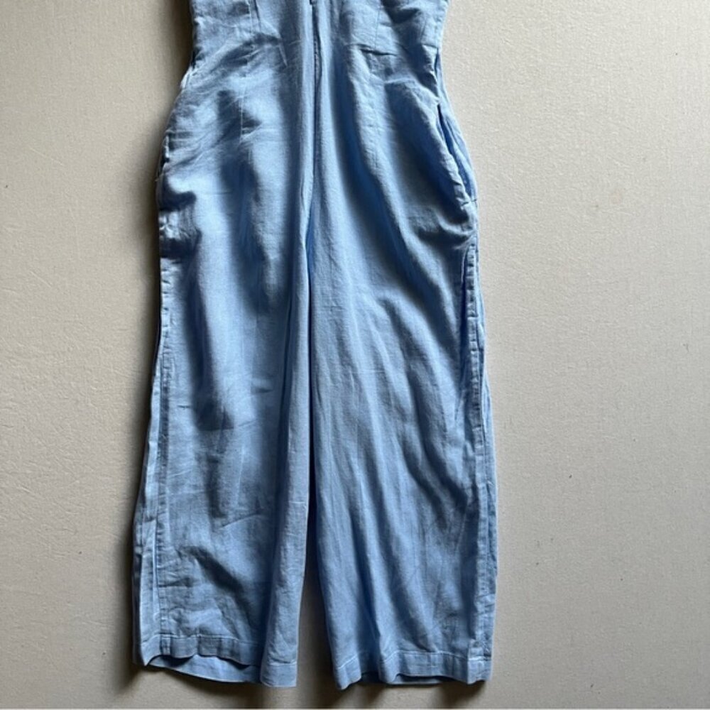Zara Linen Blend Baby Blue Tie Front Cropped Pants Jumpsuit XS - Picture 5 of 14